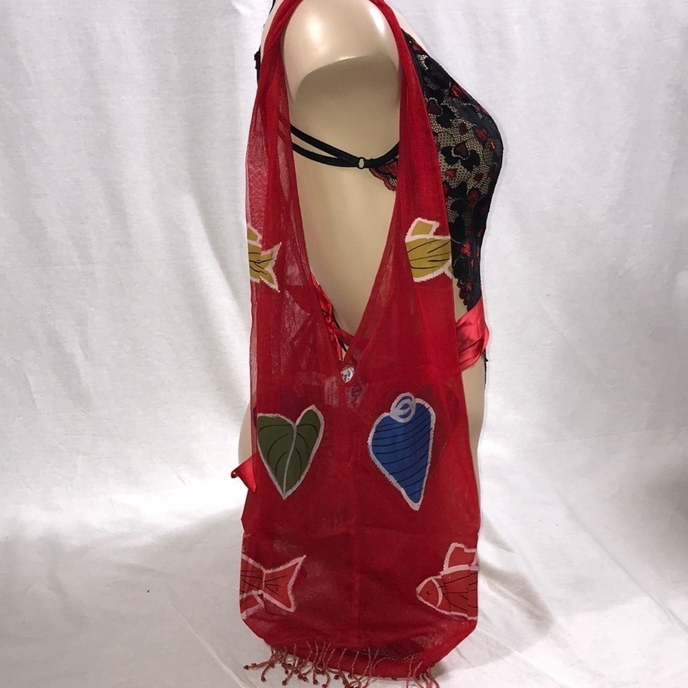 Zuliana Red Fish & Shells Mesh Beaded Beach bag Made In USA. New With Tags